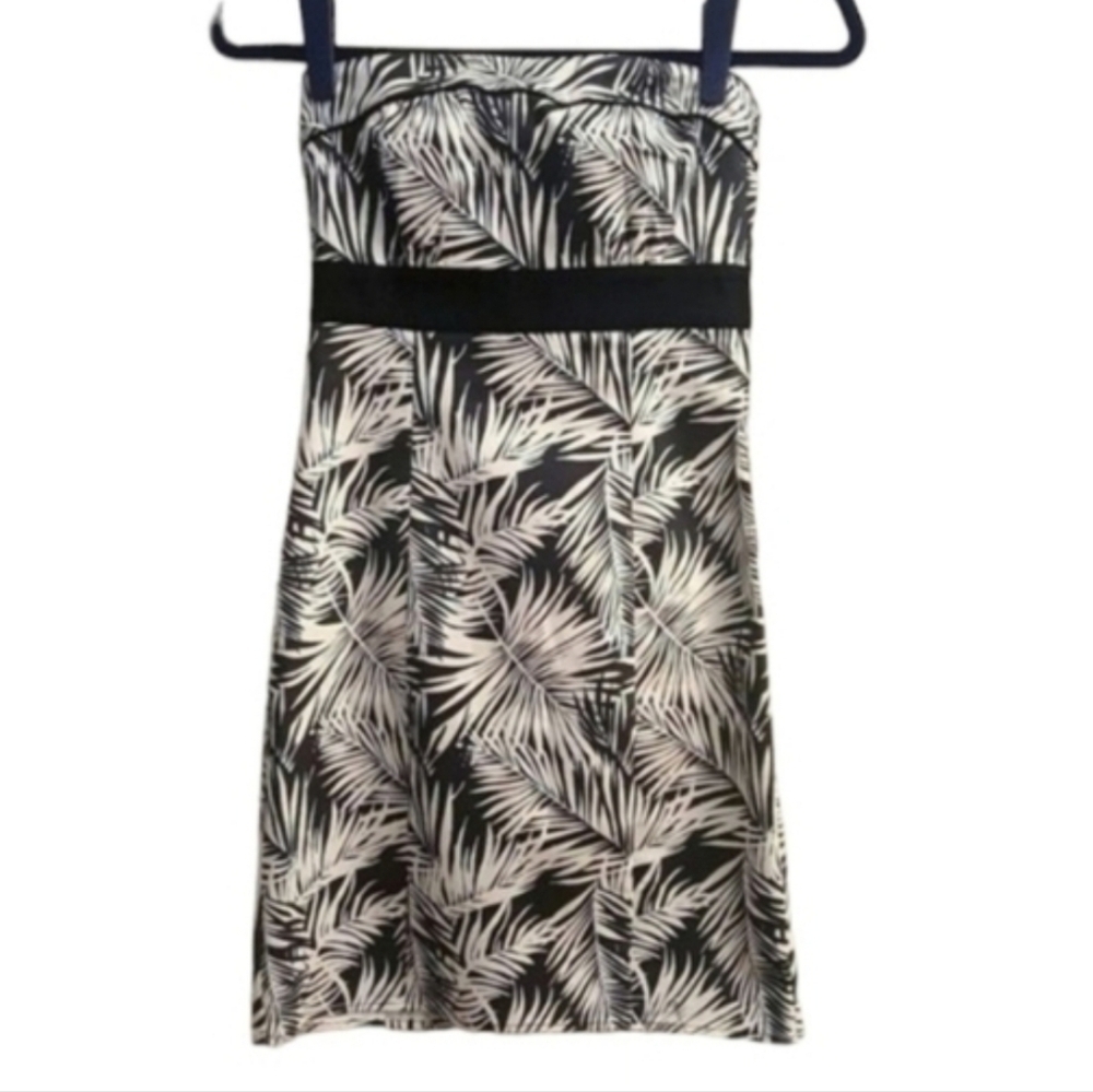 H&M Black and Cream Strapless Palm Leaf Novelty Print Mini Dress 4 Summer Cruise